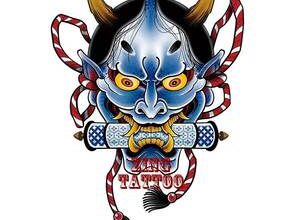 Japon maskeleri şeklinde dövme